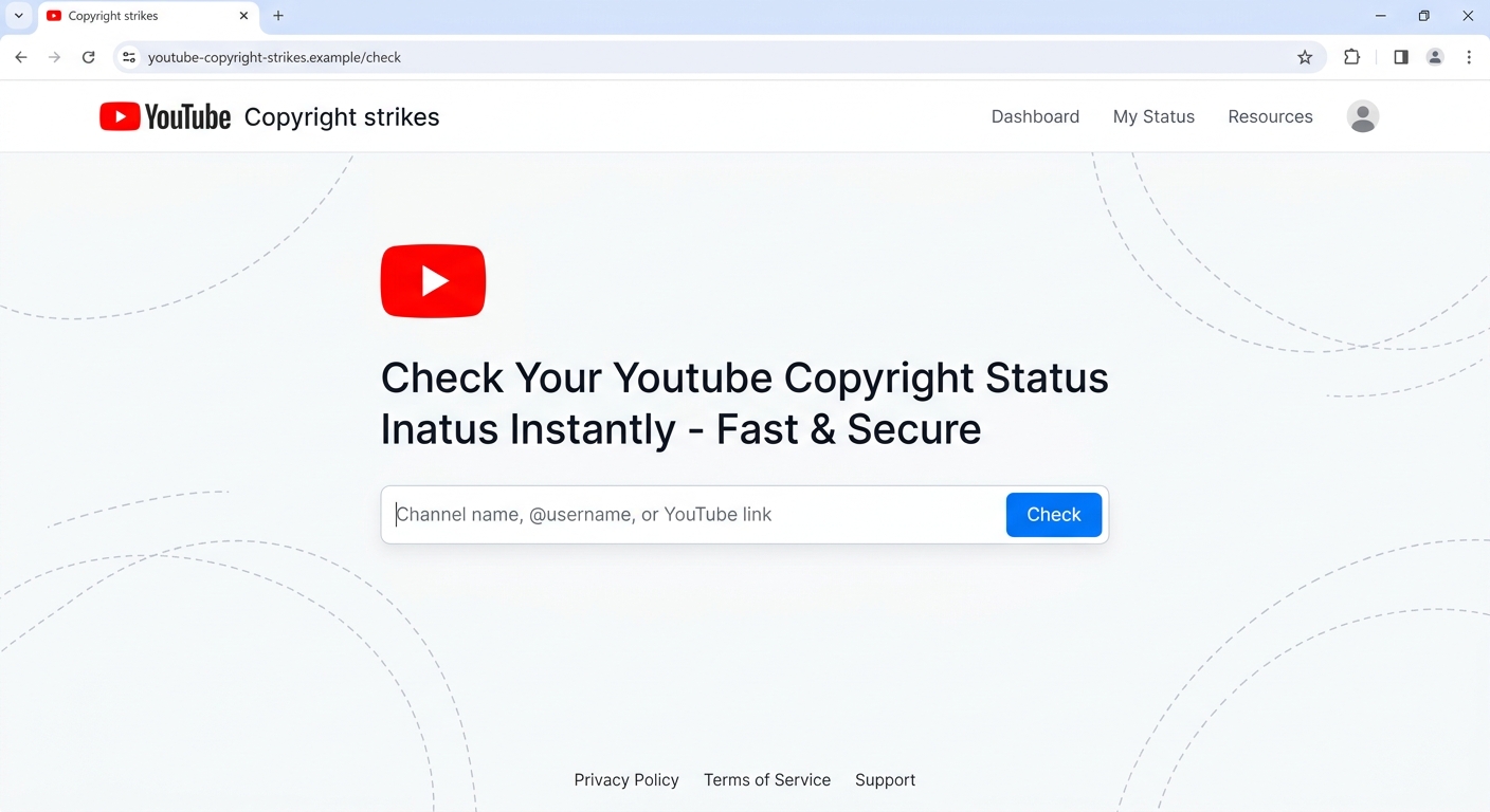 Deceptive YouTube Copyright strike checker phishing landing page targeting creators